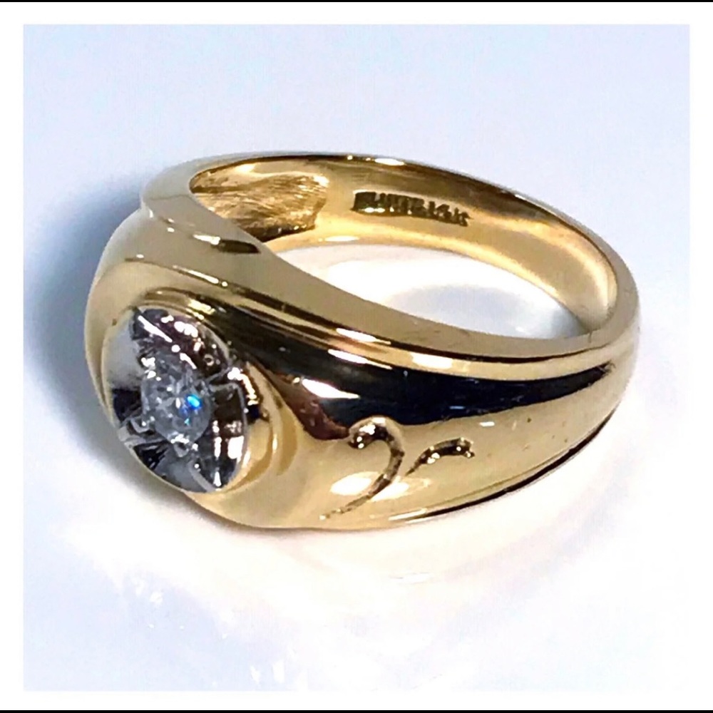 14KT RETRO 1950's MID CENTURY MODERN .21 CARAT FIREY DIAMOND SOLID Y GOLD RING - Picture 5 of 13